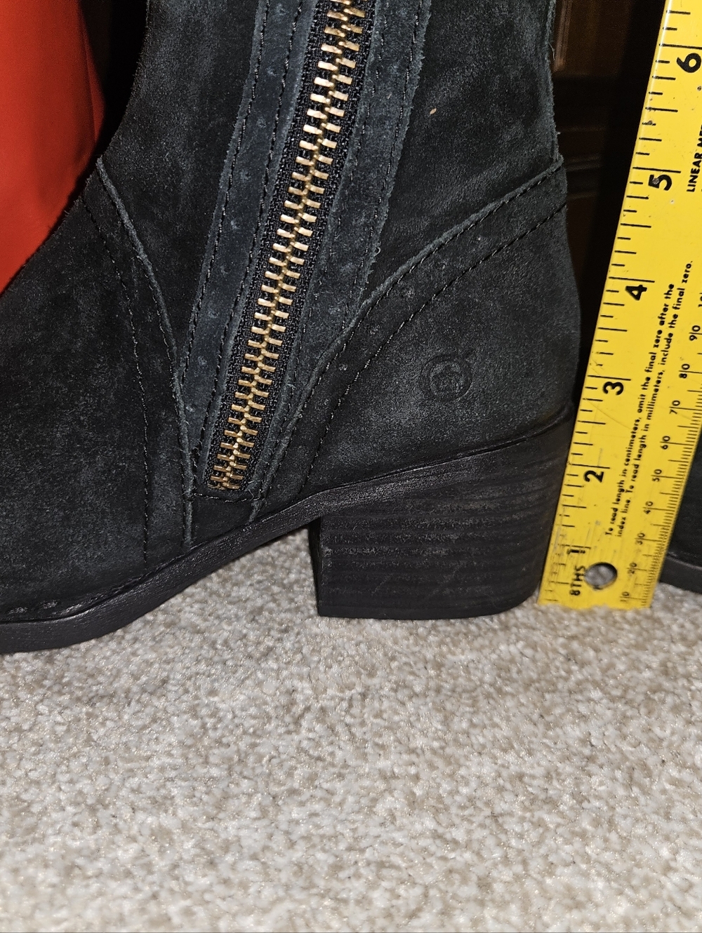Born Fanner Black Suede Knee-High Ridding Boots Dual Zip Heeled Size 8 - Picture 15 of 15